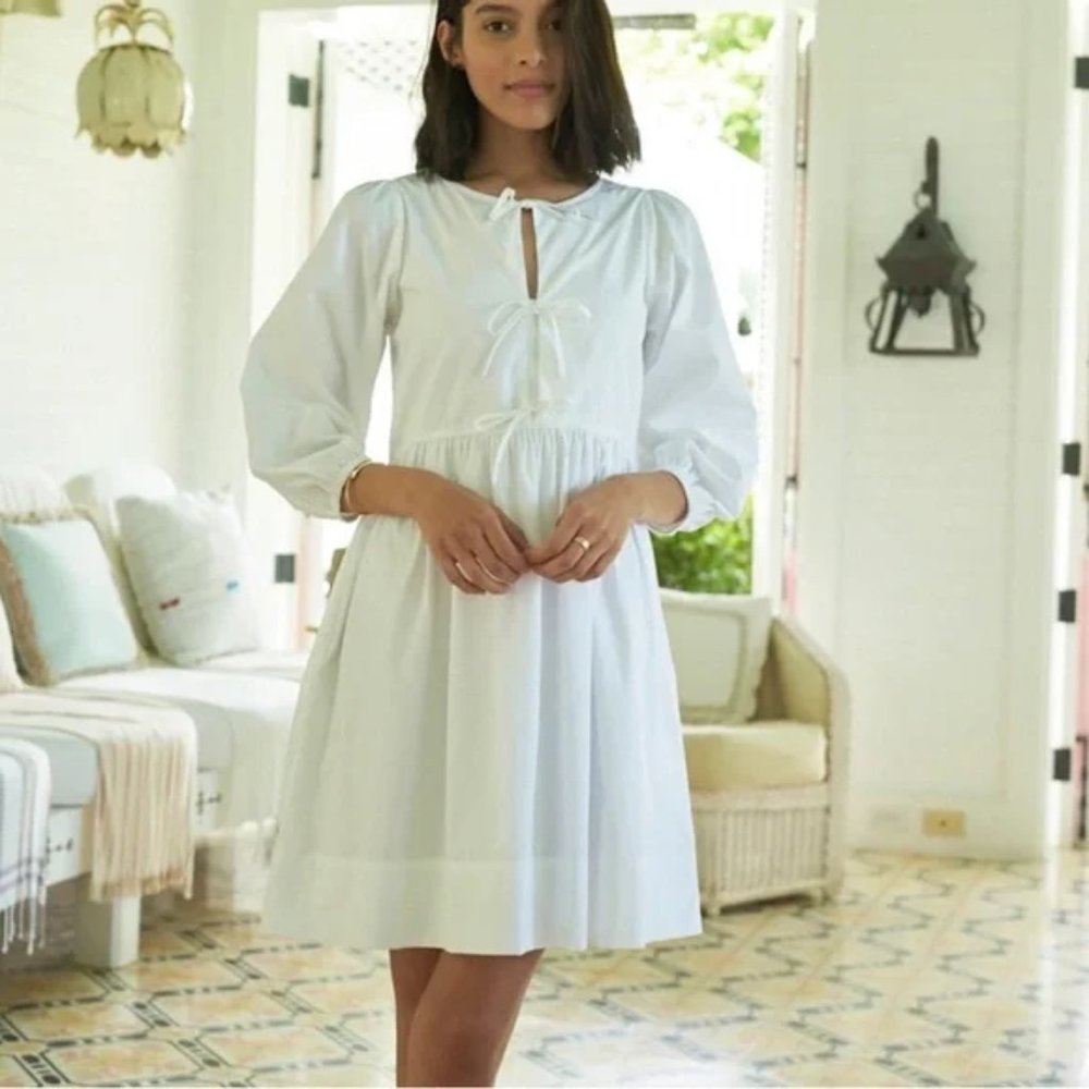 Lake White Poplin Triple Tie Dress